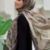 Patterned Cotton Scarf 2065 Khaki - Image 2