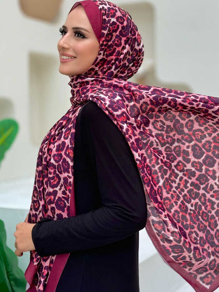 Alternative view of Leopard Print Scarf 2067 Burgundy