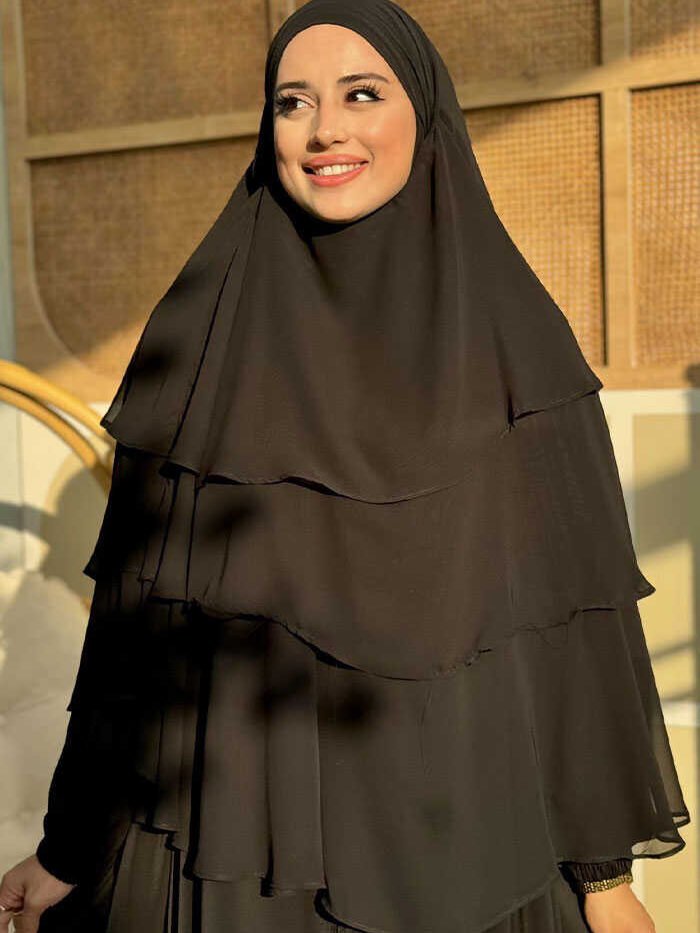 Veiled 3-Layer Chiffon Soufflé Shawl 6012 Black