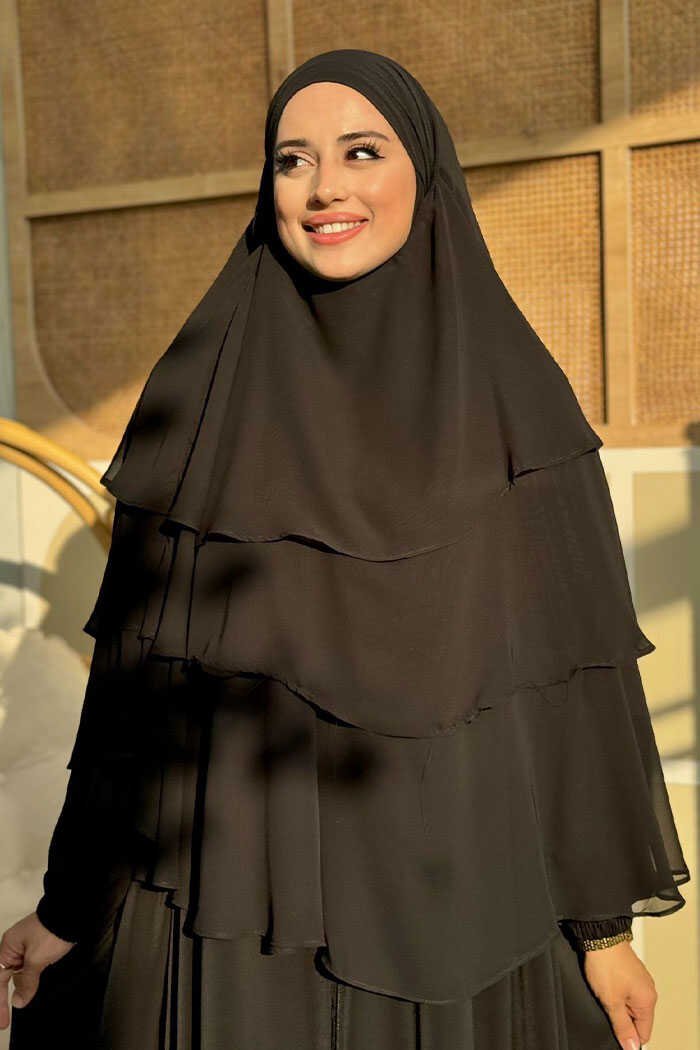 Veiled 3-Layer Chiffon Soufflé Shawl 6012 Black 1 Veiled 3-Layer Chiffon Soufflé Shawl 6012 Black