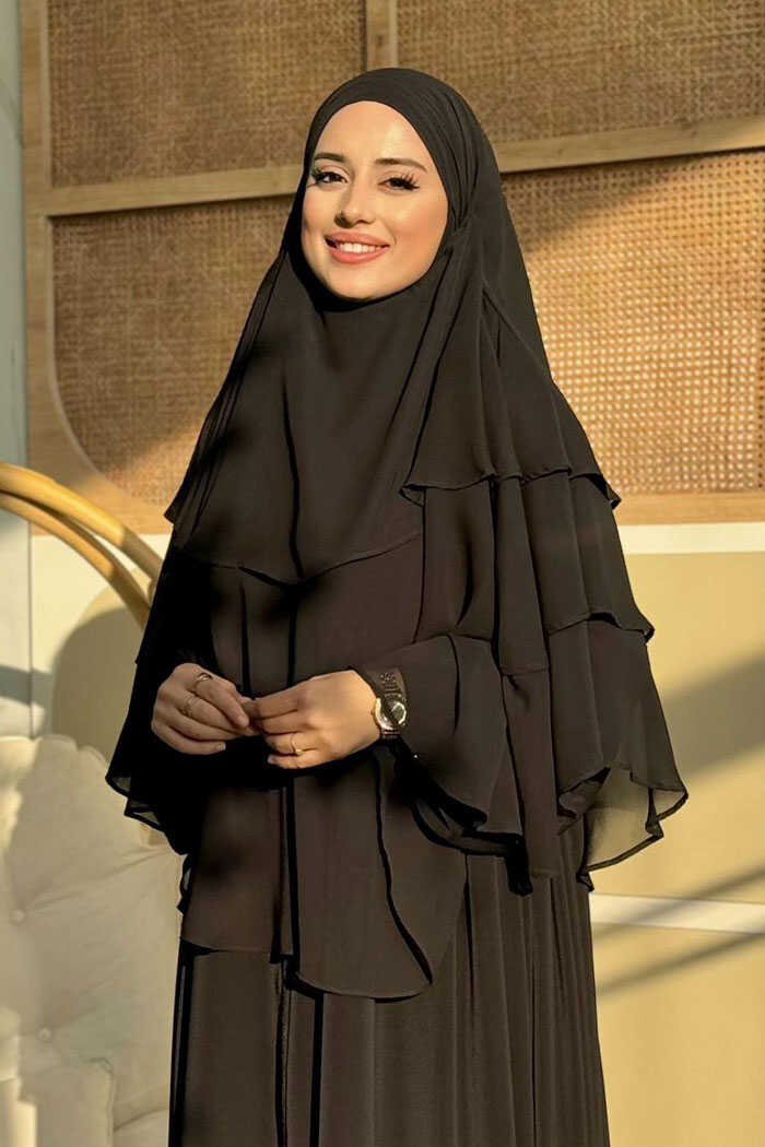 Veiled 3-Layer Chiffon Soufflé Shawl 6012 Black 2 Veiled 3-Layer Chiffon Soufflé Shawl 6012 Black - Image 2