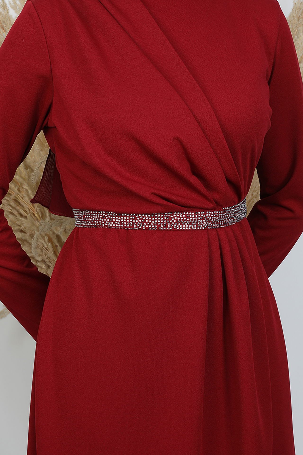 Belt Detail Dress Burgundy 2 Belt Detail Dress Burgundy - Image 2