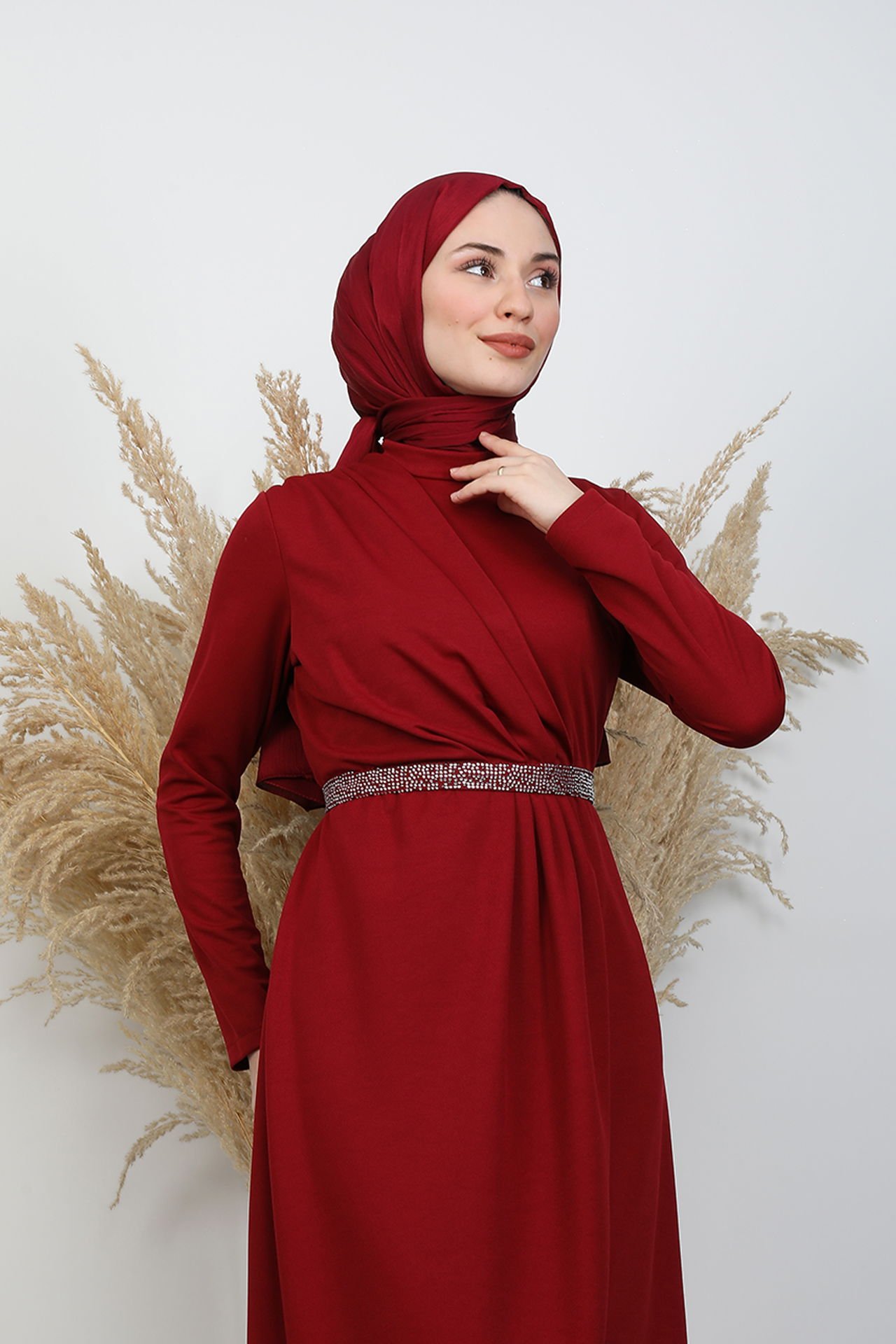 Belt Detail Dress Burgundy 5 Belt Detail Dress Burgundy - Image 5