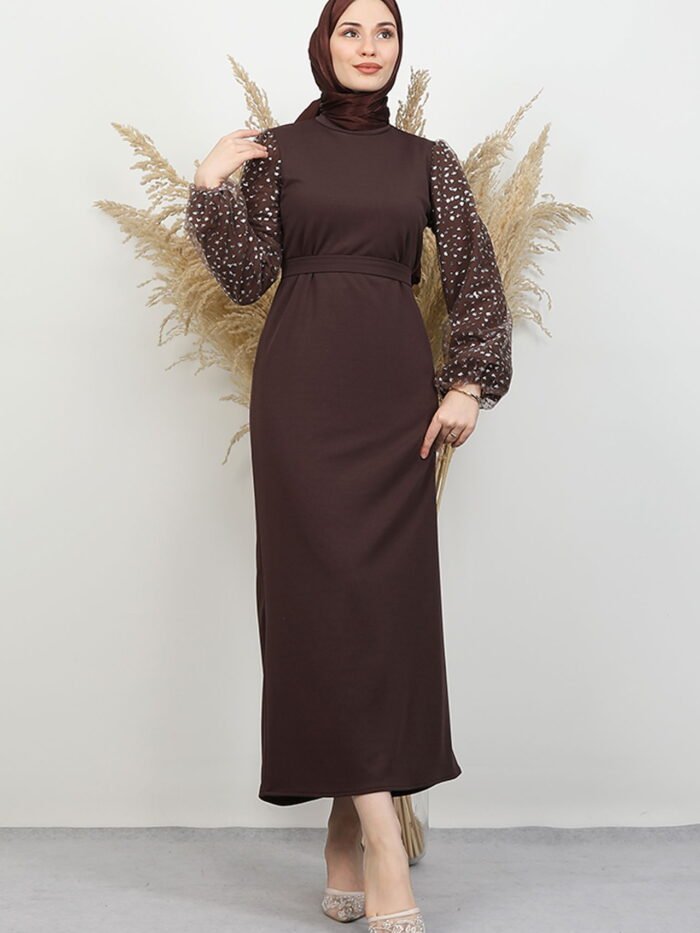 Alternative view of Sleeve Detail Star Dress Dark Brown