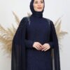 Stone Embellished Evening Dress Navy Blue - Image 5