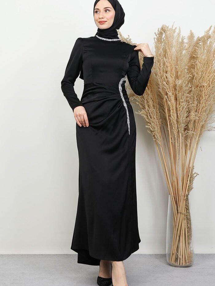 Satin Evening Dress Black