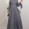Stone Embellished Evening Dress Navy Blue - Image 7