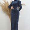 Embellished Evening Dress Navy Blue - Image 2