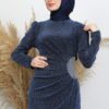 Embellished Evening Dress Navy Blue - Image 5