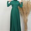 Button-Front Pleated Dress Emerald - Image 2