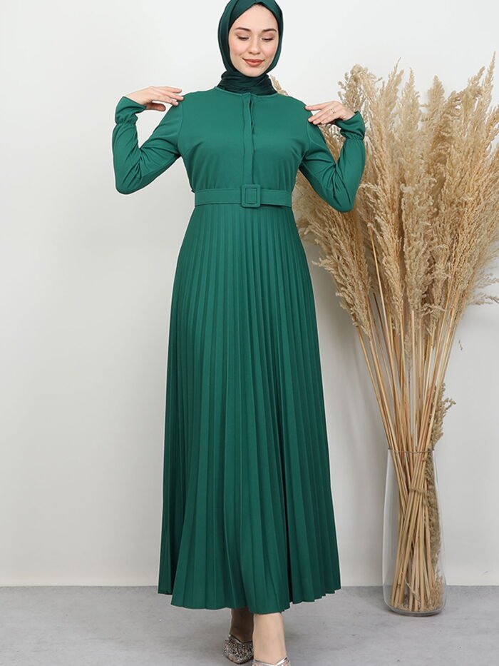 Alternative view of Button-Front Pleated Dress Emerald