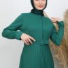 Button-Front Pleated Dress Emerald - Image 5