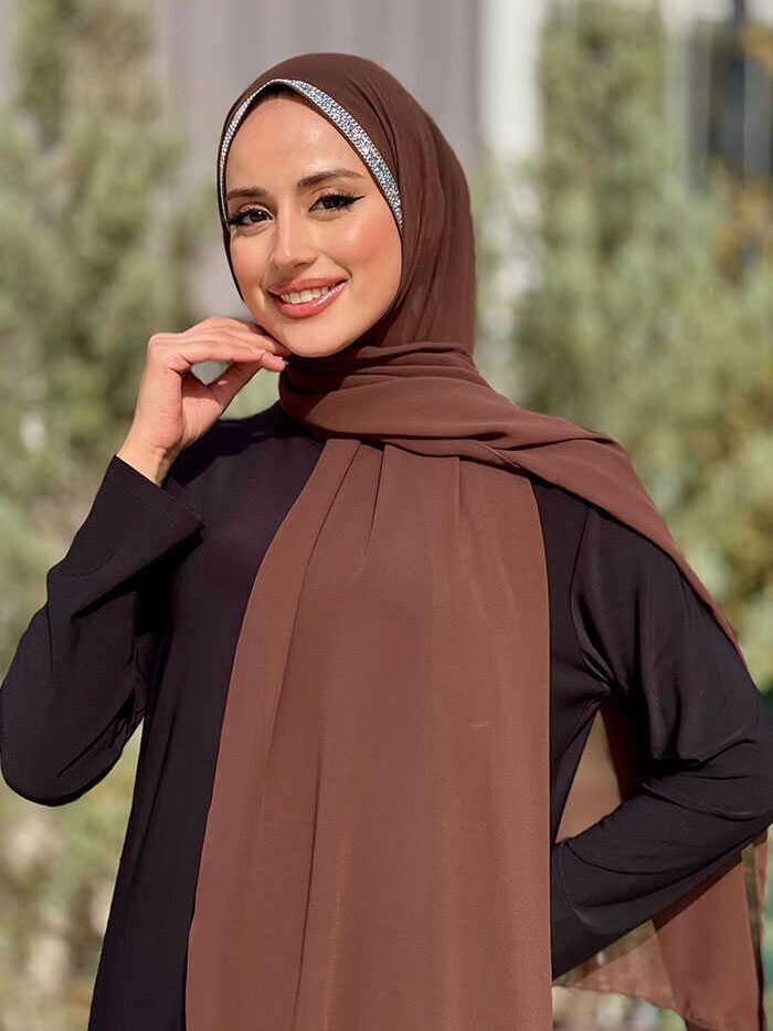 Stone Detail Chiffon Scarf 2026 Brown