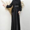 Black Evening Dress with Stone Embellishments at the Waist - Image 2
