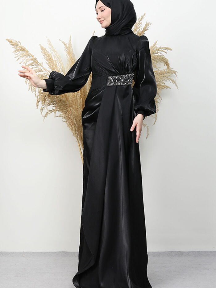 Alternative view of Black Evening Dress with Stone Embellishments at the Waist