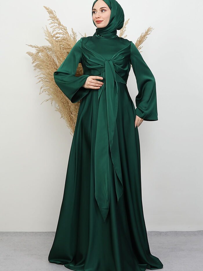 Satin Evening Dress Emerald