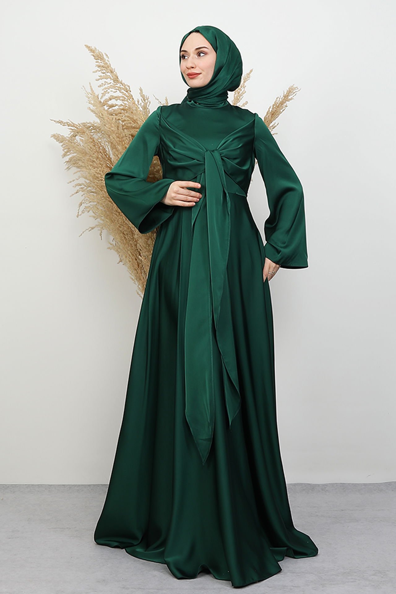 Satin Evening Dress Emerald