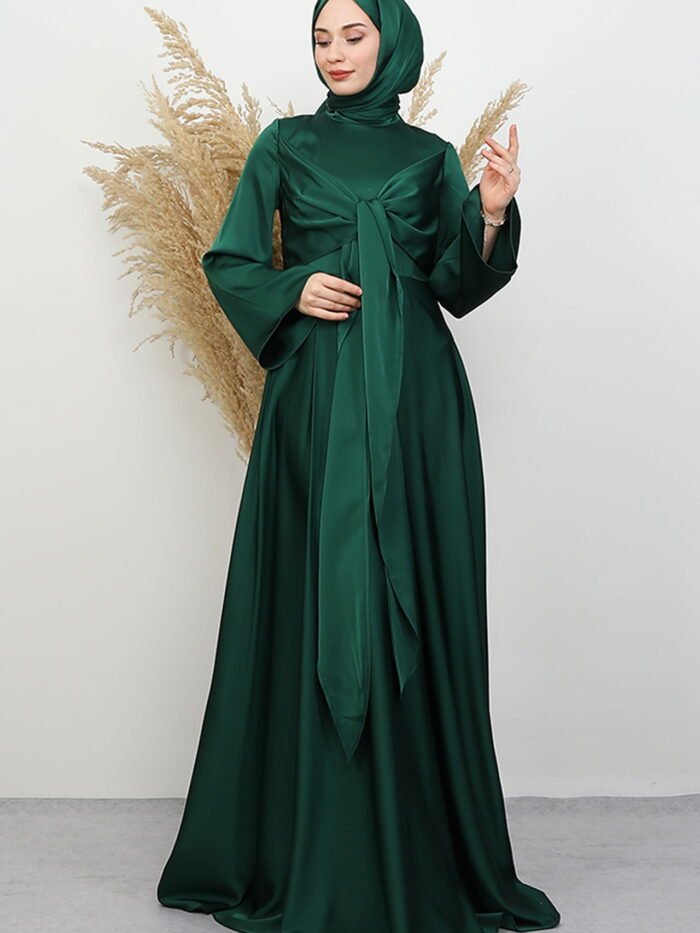 Alternative view of Erim Satin Evening Dress Emerald