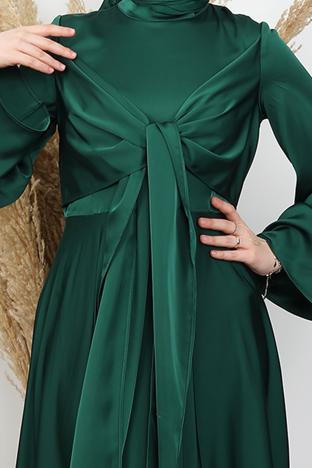 Erim Satin Evening Dress Emerald 3 Erim Satin Evening Dress Emerald - Image 3