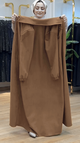 Alternative view of Nubuck Abaya with Floral Accessories