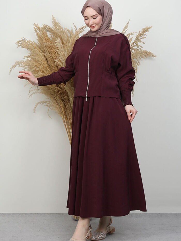Alternative view of Burgundy Set with Gathered Sleeves