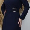 Navy Blue Jersey Dress with Buckle Front - Image 2