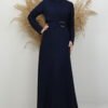 Navy Blue Jersey Dress with Buckle Front - Image 3