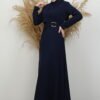 Navy Blue Jersey Dress with Buckle Front - Image 4