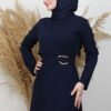 Navy Blue Jersey Dress with Buckle Front - Image 5