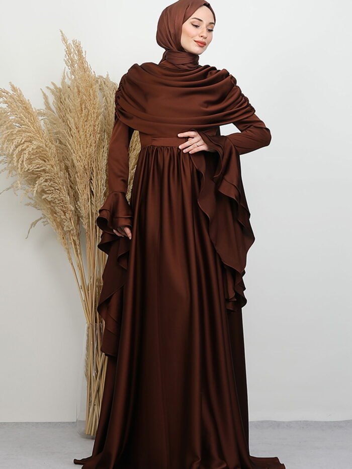 Alternative view of Rebellious Luxtry Satin Evening Dress in Brown - amofashion ltd