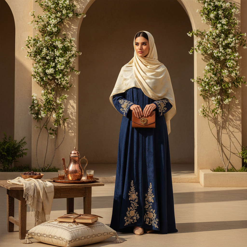 embroidered abaya with hijab - fashion inspiration