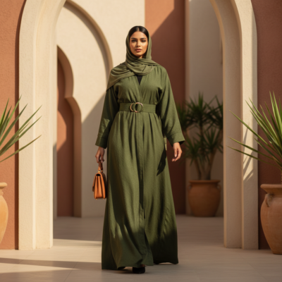 long abaya with belt style featured