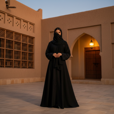 traditional black saudi abaya featured