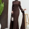 Crepe Evening Dress, Plum - Image 6