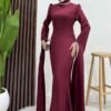 Crepe Evening Dress, Plum - Image 7