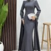 Crepe Evening Dress, Plum - Image 9