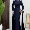 Crepe Evening Dress, Plum - Image 10