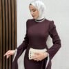 Crepe Evening Dress, Plum - Image 5