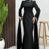 Crepe Evening Dress, Plum - Image 11