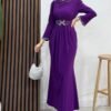 Sandy Dress with Pearl Belt, Purple - Image 3