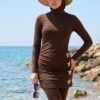 Starry Patterned Swimsuit Set Brown - Image 5