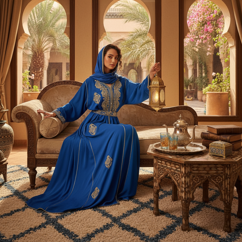 royal blue moroccan abaya - fashion inspiration