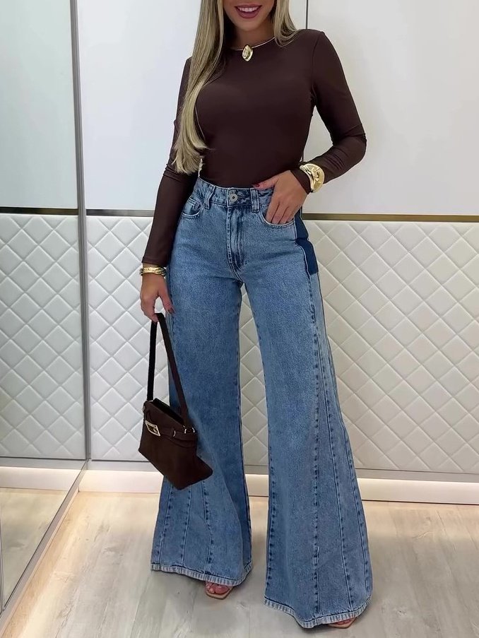 Alternative view of Trendy Light Blue High - Waisted Flared Jeans