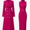 Double Breasted Woolen Large Overcoat And Belt Knitted Dress Two-piece Set 13 Double Breasted Woolen Large Overcoat And Belt Knitted Dress Two-piece Set - Image 4